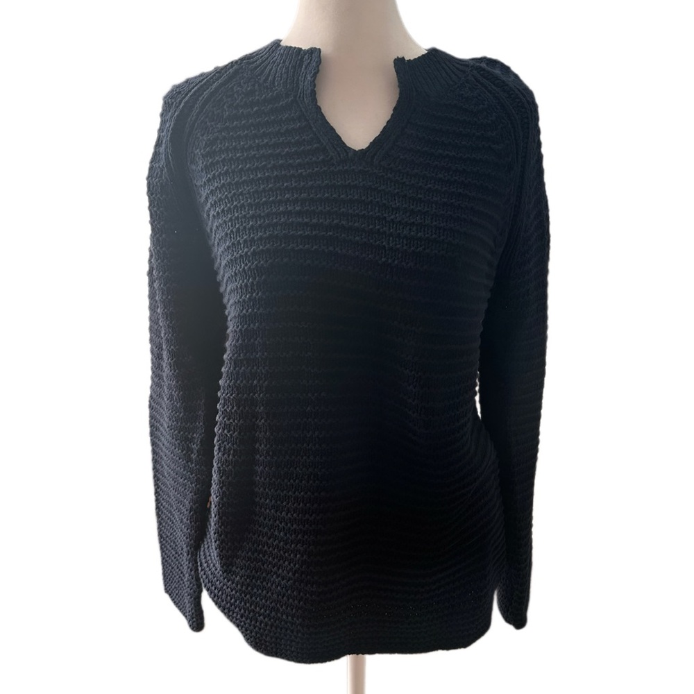 J. Jill Women's V-Neck Waffle Knit Sweater in Navy Blue NWT